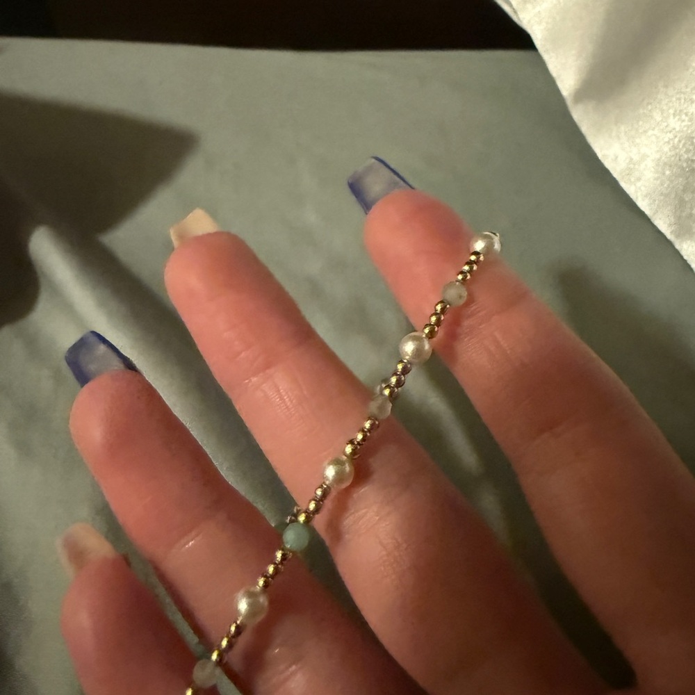Gold Bead Bracelet with Pearlescent and Light Blue Accents Enewton - Picture 3 of 3